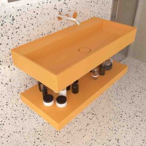 Lavabo TOTEM  60 cm sin agujero griferia con estante inferior AMARILLO AZAFRAN  - Lavabo TOTEM  60 cm  sin agujero griferia con estante inferior ROSA PARDO