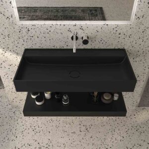 Lavabo TOTEM 100x46  2 agujeros griferia NEGRO  - Lavabo TOTEM 100x47 agujero griferia NEGRO - Valvula click clack oro cepillado - Valvula click clack negro
