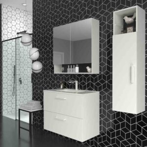 Mueble de baño suspendido 2 cajones NEXO 70 cm  fondo 40 cm BLANCO tirador oro mate - Lavabo Solid Surface MOKA fondo 40 cm agujero griferia