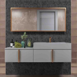 Mueble de baño suspendido NORMA  120 cm Ral 7040  tirador cobre - Lavabo LIDO 60 cm con agujero griferia RAL 7040