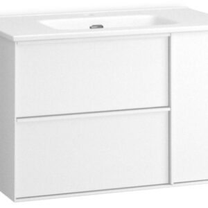 Mueble de baño CLAIRE tirador aluminio blanco  suspendido 2 cajones / 1 puerta 80 cm BLANCO  - Lavabo porcelana 80 cm BLANCO