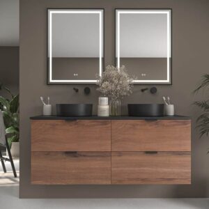 Mueble de baño ADAM suspendido 4 cajones  140 cm ALCATRAZ  tirador negro - Tapa 140 cm NEGRO