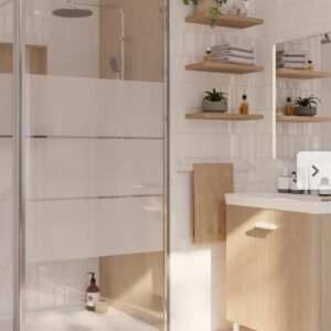 Mampara de ducha  OPEN 1 puerta 76 cm blanco mate serigrafia 3 rayas con instalación