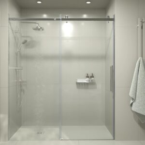 Mampara de ducha LEXY frontal 1 fijo - 1puerta corredera  134 cm altura 210 cm INOX con instalación