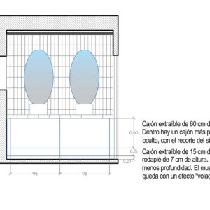 Mueble de baño  190 cm según plano 4 cajones ( 2 cajones interior ) NCS S8005- Y50R sin lavabo