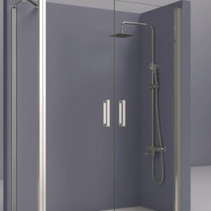 Mampara de ducha OPEN cuadrada 1 fijo - 2 puertas abatibles  80 cm x 80 cm CROMO