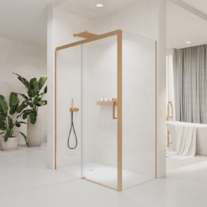 Mampara de ducha FLARE rectangular 2 fijos - 1 puerta corredera 140 cm x 79,5 cm ORO ROSA  con instalación