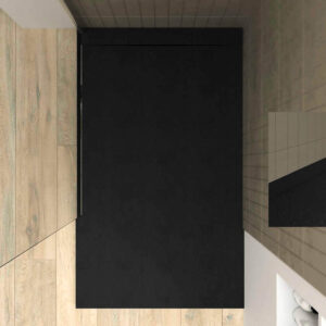 Plato de ducha PLASTER 120x80 negro -  Mampara de ducha FLARE rectangular 2 fijos - 2 puertas correderas 120x80 negro serigrafia LINE