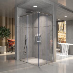 Mampara de ducha NOVUM rectangular 80 cm x 100 cm 2 fijos - 2 puertas correderas transparete GUN METAL