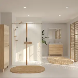 Mampara de ducha OPEN rectangular 1 fijo - 1 puerta abatible + 1 fijo   138,5 cm x  78 cm ORO ROSA