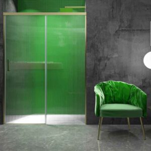 Mampara de ducha FLARE frontal 1 fijo - 1 puerta corredera 139,5 cm  vidrio acanalado NEGRO MATE