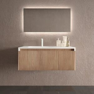 Mueble de baño BINARIO suspendido 2 cajones CEMBRANO  110 cm fondo 46 cm con tapa madera lavabo cliente