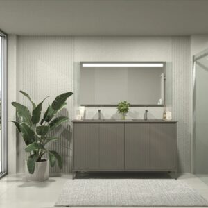 Mueble de baño BLANCA 160 cm  4 puertas ROBLE CLARO - Encimera 2 senos SOLID SURFACE blanco - Columna de baño BLANCA 200cm x 50 cm x35 cm ROBLE CLARO