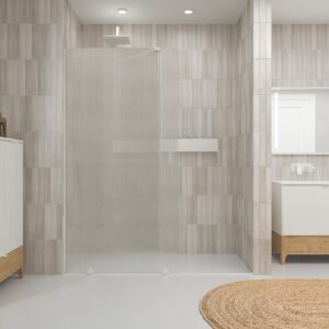 Mampara de ducha ANDREA frontal 1 fijo - 1 puerta dcha.  117 cm vidrio acanalado BLANCO MATE  con instalación