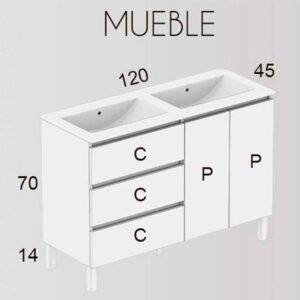 Mueble de baño MANILA 120 cm 3 cajones / 2 puertas VIRGINIA  para lavabo DURAVIT cliente