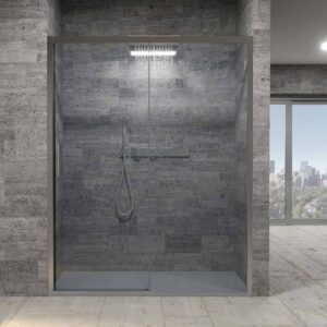 Mampara de ducha FLARE frontal 1 fijo - 1 puerta corredera 101 cm tirador uñero CROMO