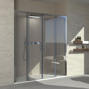 Mampara de ducha FLARE frontal 2 fijos - 2 puertas correderas  207 cm CROMO