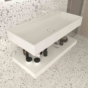 Lavabo suspendido TOTEM 100 cm blanco sin agujero griferia - Balda inferior 90x40 blanco