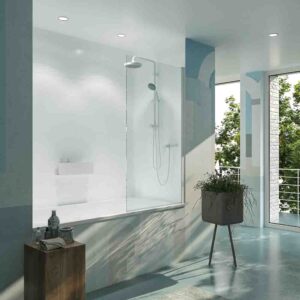 Mampara de bañera OPEN 1 hoja abatible  con vidrio canto redondo BLANCO MATE