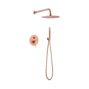 Conjunto de ducha LINE empotrado duchón cuadrado ORO CEPILLADO - Conjunto de ducha LINE empotrado duchón cuadrado ORO ROSA CEPILLADO - Diferencia espejo ( 2 uds )  RIM  90 cm