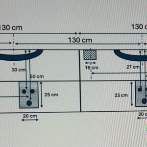 Mueble de baño DUNE 6 cajones  260 cm ROBLE ULLOA - Encimera SOLID SURFACE 260 cm 2 senos según croquis BLANCO