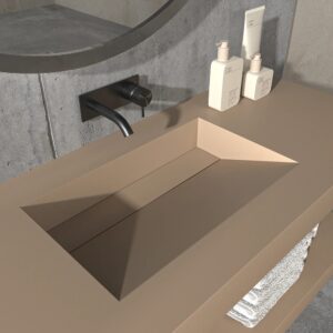 Lavabo SOLID SURFACE CUTE  140 cm 2 senos agujero griferia  BLANCO