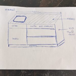 Mueble de baño BLANCA  4 cajones /  1puerta 160 cm crema 1015  según plano cantos redondos - Encimera SOLID SURFACE 160 cm 1 lavabo  negro cantos redondos